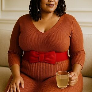 Beautiful Unbranded Vegan Leather Red Bow Belt Women’s Plus Size